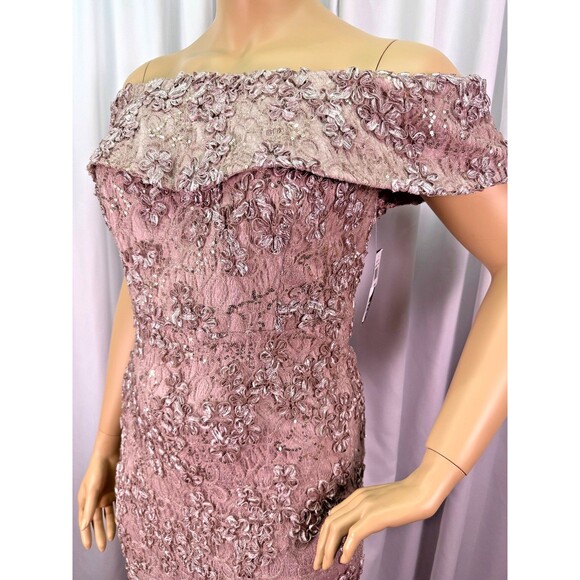 Xscape 18W Taupe Off Shoulder Lace Sequin Gown Formal Evening Wedding Dress NWT - Picture 10 of 16